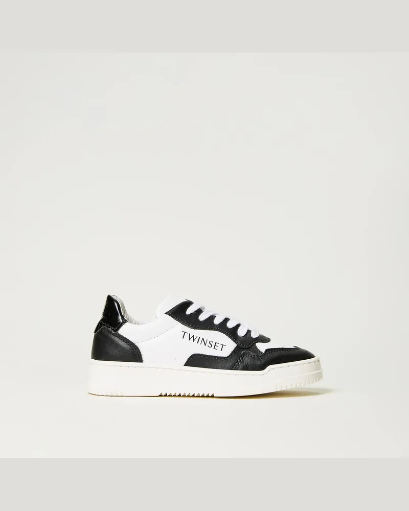Twin-Set Schuhe - Ledersneaker im Color-Block-Look, Zweifarbig Off White / Schwarz, Größe Zweifarbig