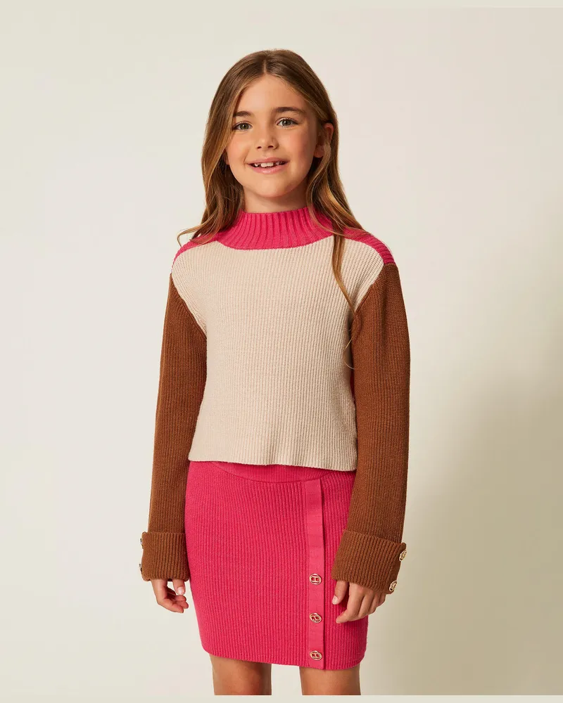 Twin-Set Röcke - Mini-Strickrock mit „Oval T"-Knöpfen, Rosa Candy Rose, Größe Rosa