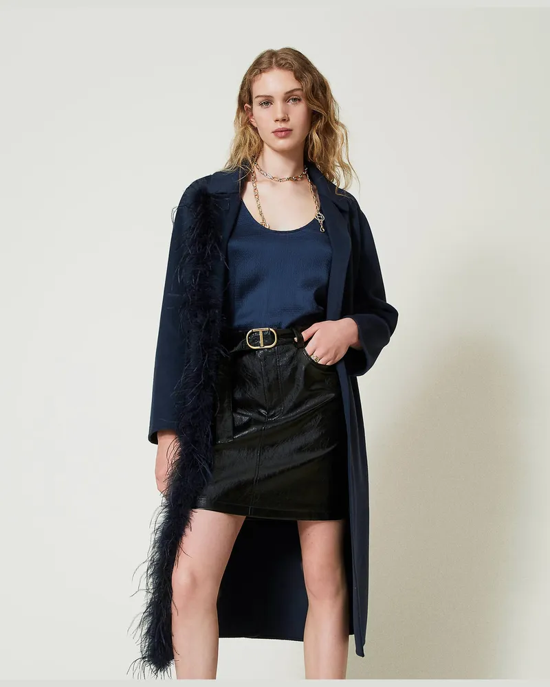 Twin-Set Röcke - Minirock aus Lederimitat mit Gürtel, Schwarz, Lederoptik, Größe: 50 