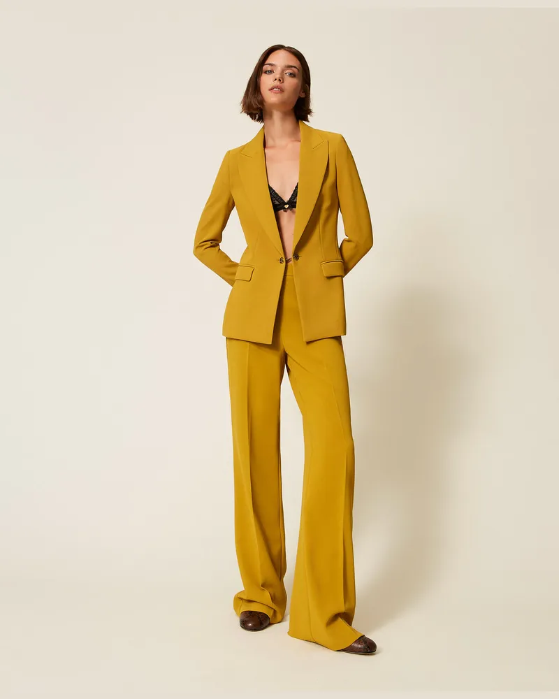 Twin-Set Jacken und Outerwear - Blazer aus Crêpe mit Oval T, Senfgelb, Größe Senfgelb