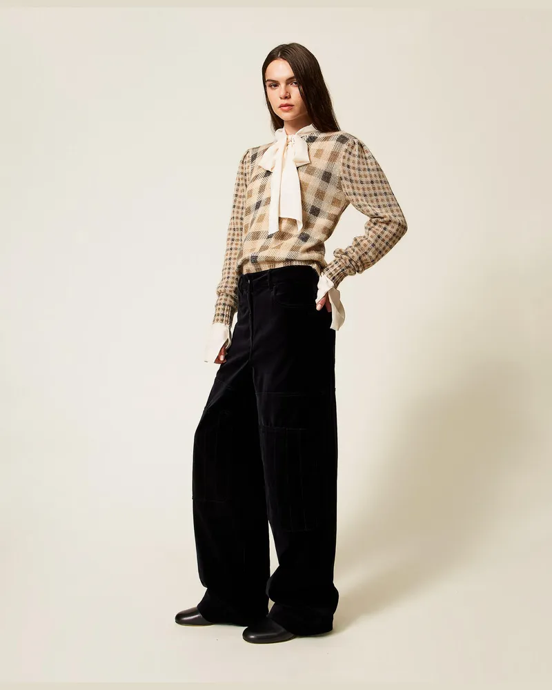 Actitude by Twinset Hosen - Samthose mit Ziernähten, Schwarz, Größe Schwarz