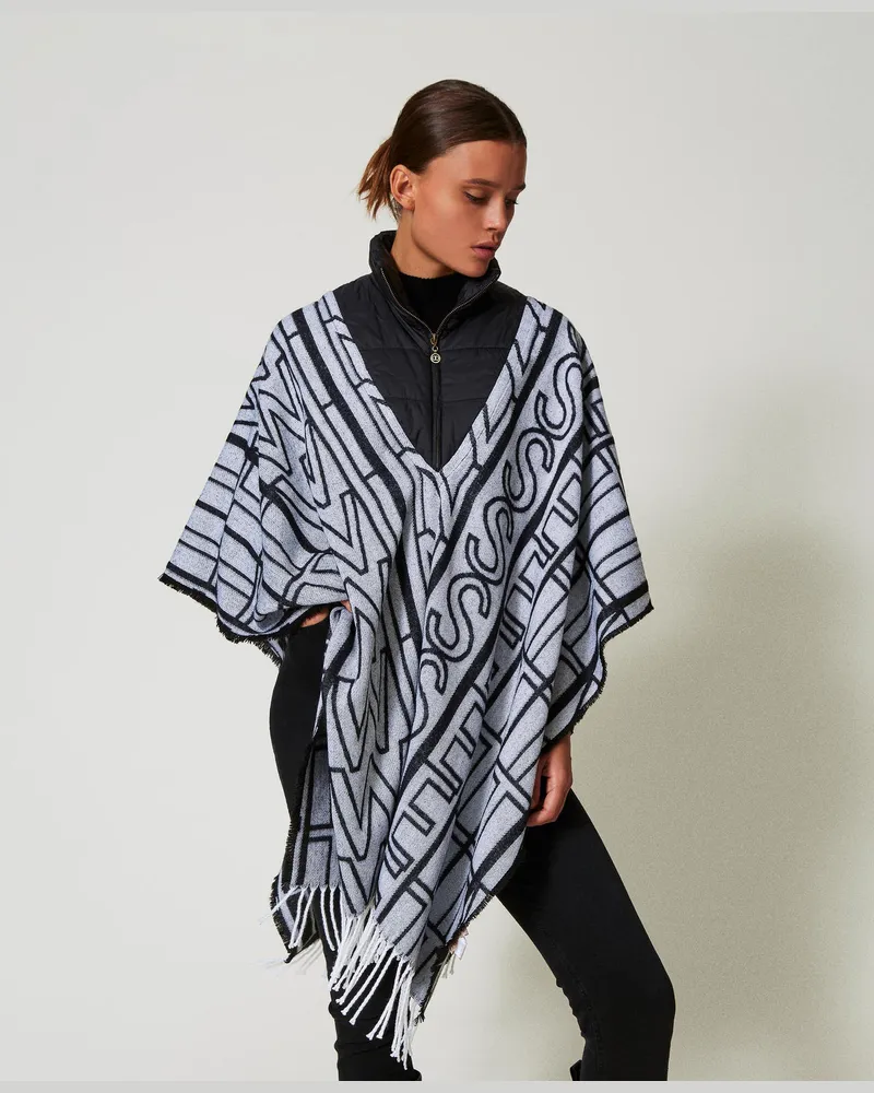 Twin-Set Jacken und Outerwear - Jacquardponcho mit Logos, Schwarz, Einheitsgröße Schwarz