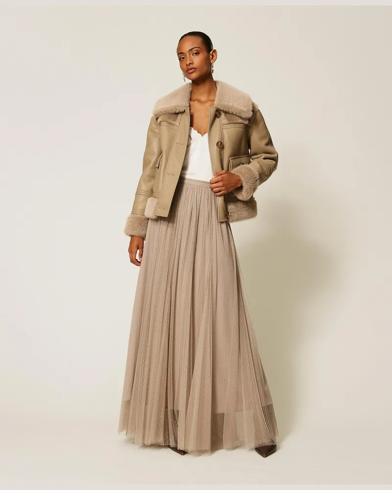 Twin-Set Maxirock aus Tüll mit Lurex, Damen, Kitt Kitt