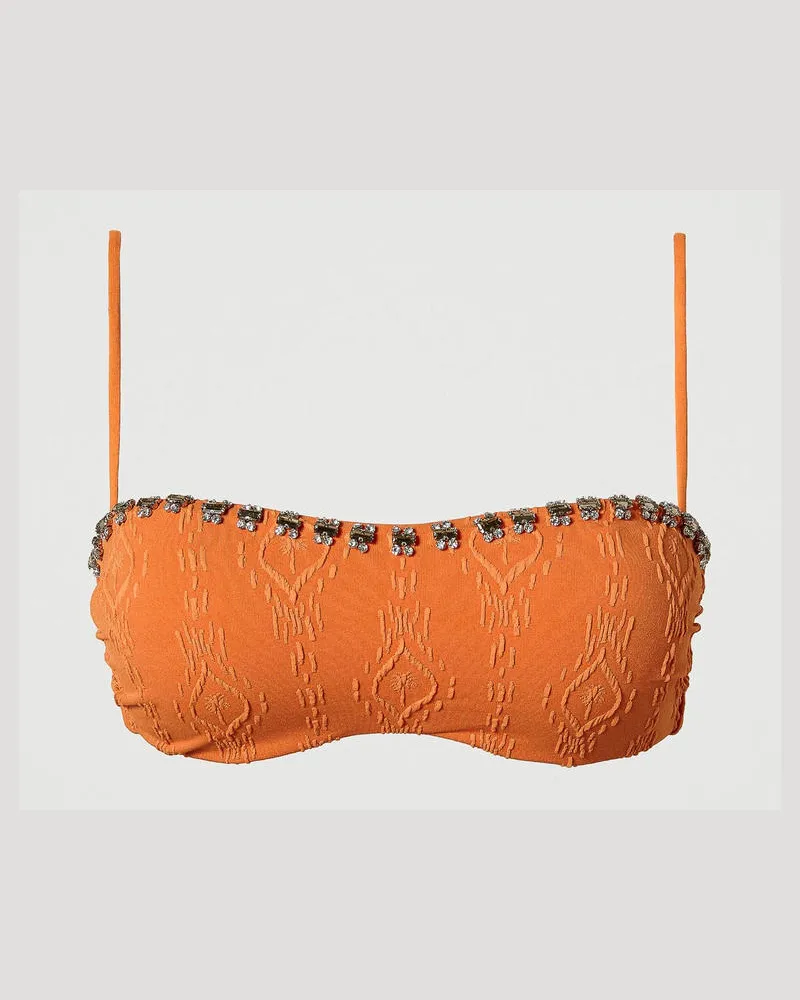 Twin-Set Bademode - Bandeau-Bikinitop mit eingeprägtem Dessin und Stickereien, "Summer Orange", Größe: 4-B 