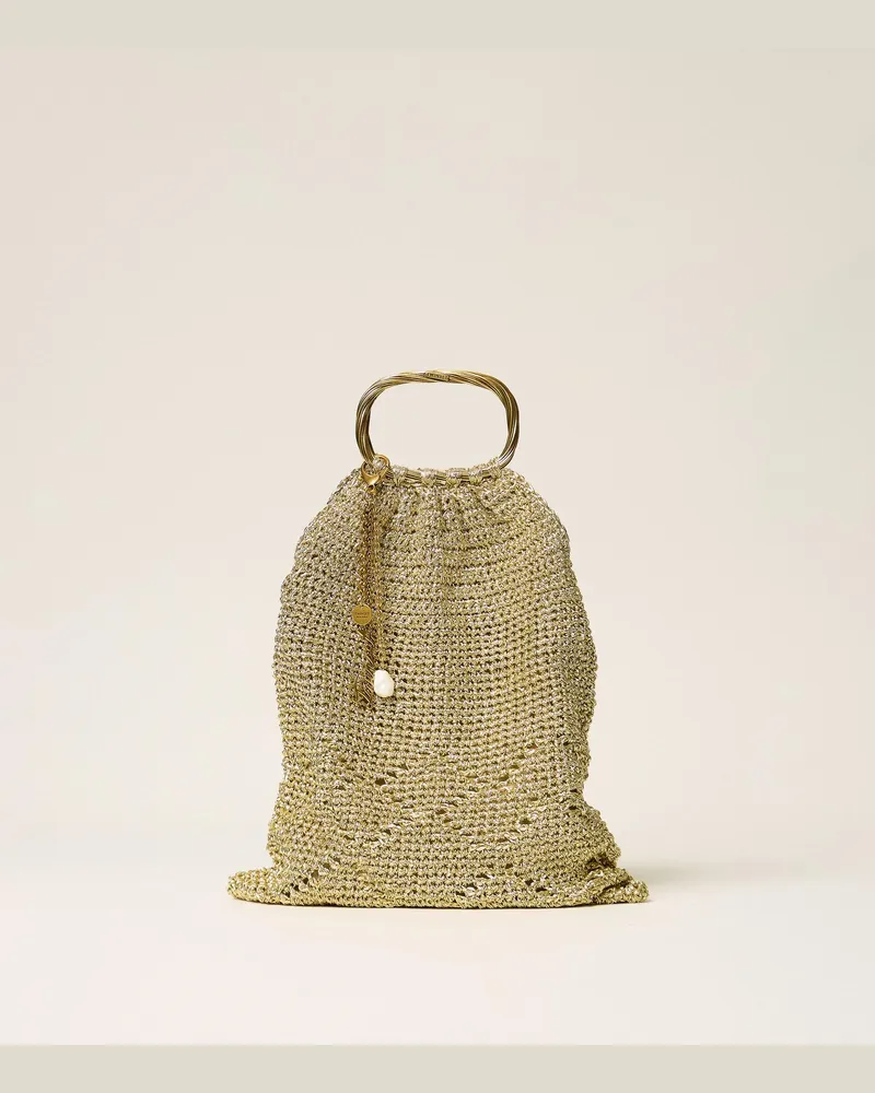 Twin-Set Handtasche im Häkel-Dessin mit Lurex, Damen, Gelbgold Gelbgold