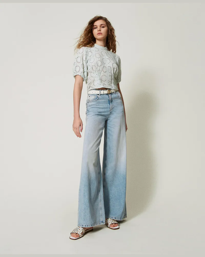 Twin-Set Wide-Leg-Jeans mit fünf Taschen, Denim hell, Größe: 33 