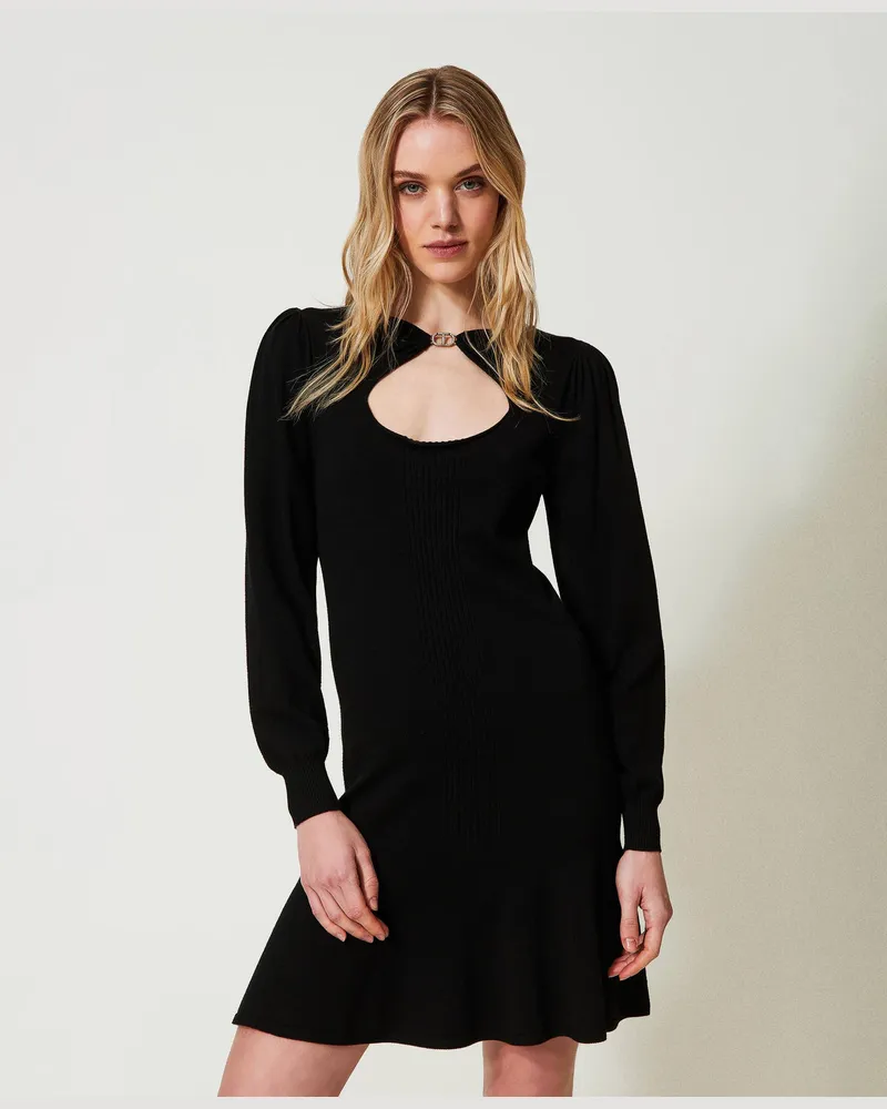 Twin-Set Kleider - Kurzes 2-in-1-Strickkleid, Schwarz, Größe Schwarz