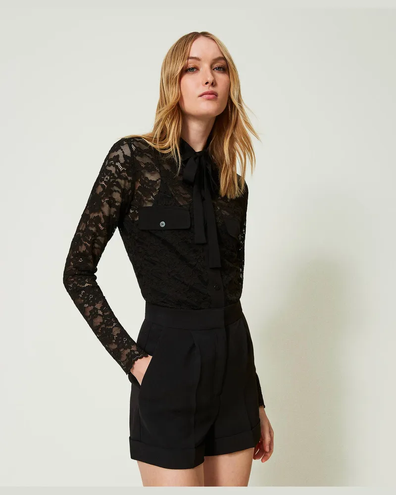 Twin-Set Hemden - Hemd aus Makrameespitze, Schwarz, Größe Schwarz