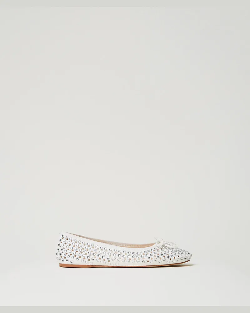 Actitude by Twinset Schuhe - Ballerina mit Alloverstrass, Sugar Weiß, Nieten, Größe Sugar