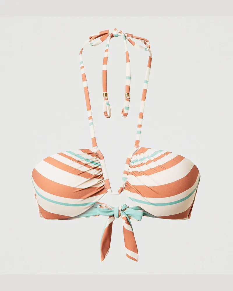 Twin-Set Bademode - Bandeau-Bikinitop mit Streifen, Streifen Almond Beige / Green Marine / Amber Brown, Gestreift, Größe: 2-B 