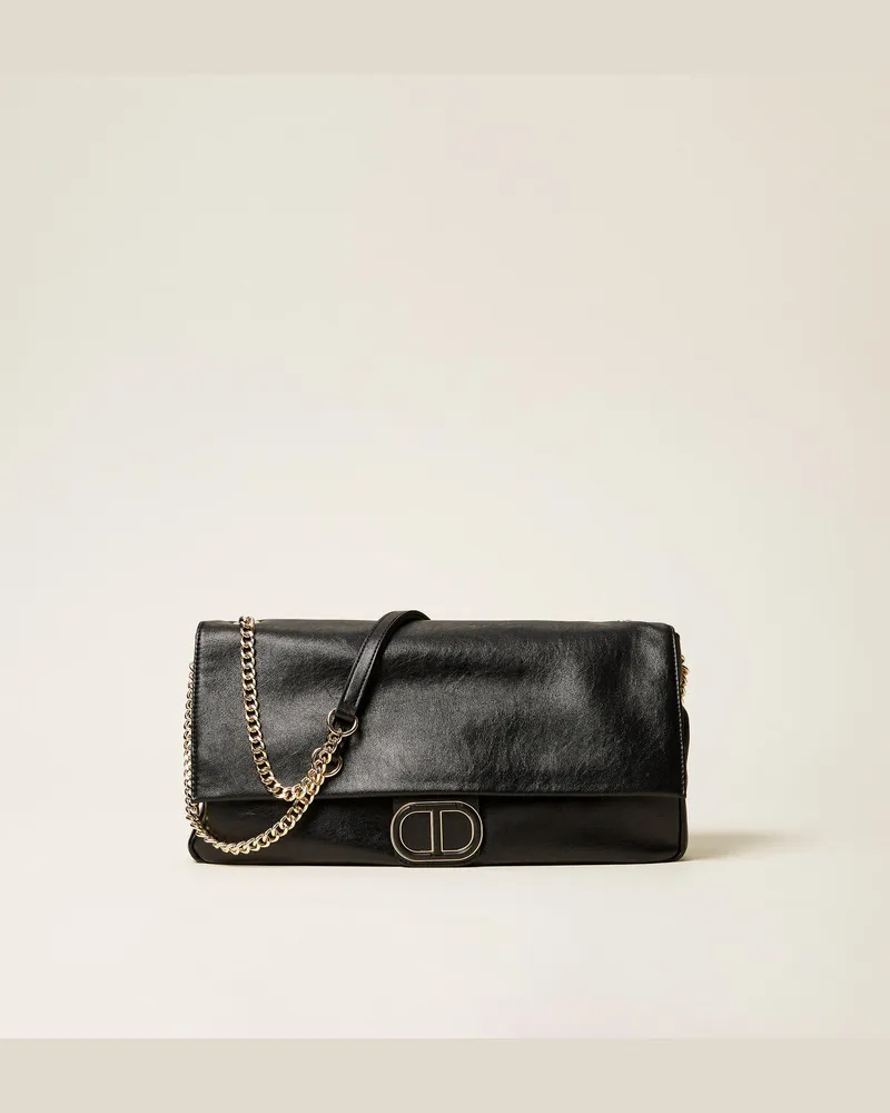 Twin-Set Taschen - Weiche Umhängetasche mit „Oval T"-Logo, Schwarz, Einheitsgröße Schwarz