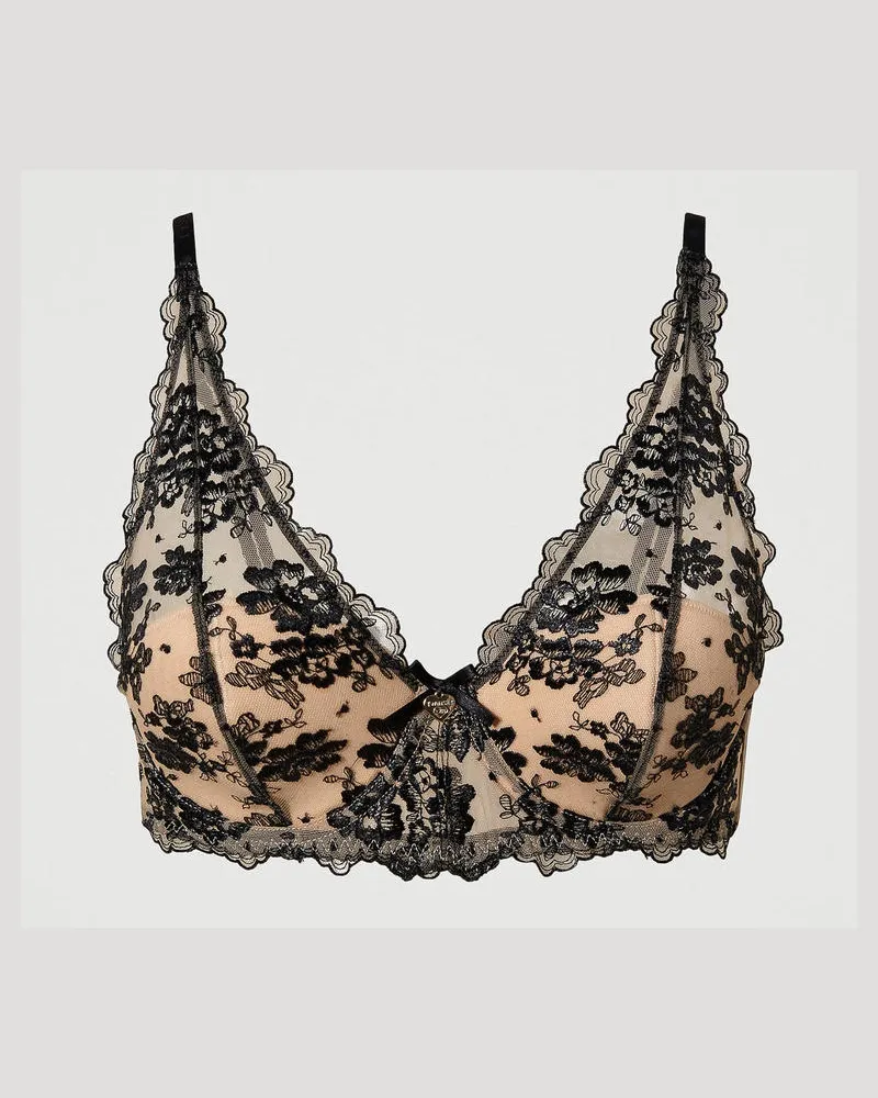 Twin-Set Unterwäsche - Bralette aus besticktem Tüll, Zweifarbig „Gold Sand"-Beige / Schwarz, Größe: 2-B 
