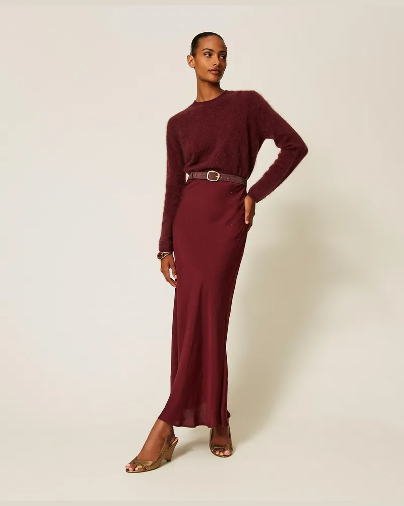 Twin-Set Maxirock aus Satin mit Strass Bordeaux