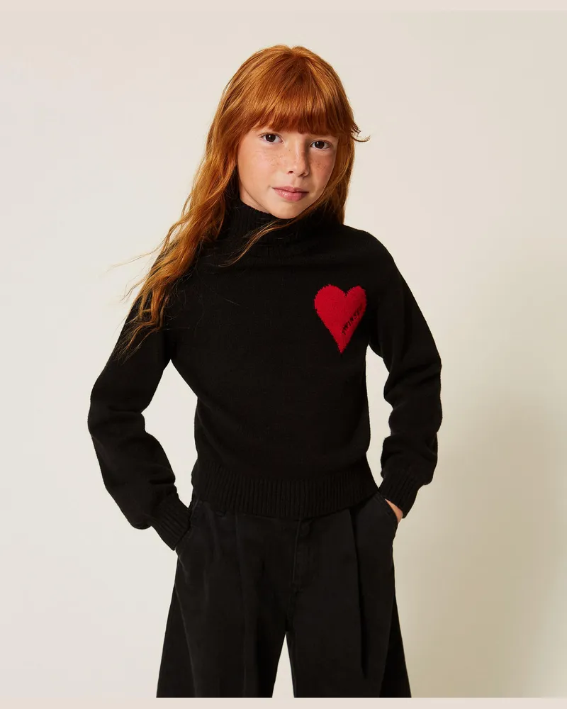 Twin-Set Stehkragenpullover mit Herz und Logo 