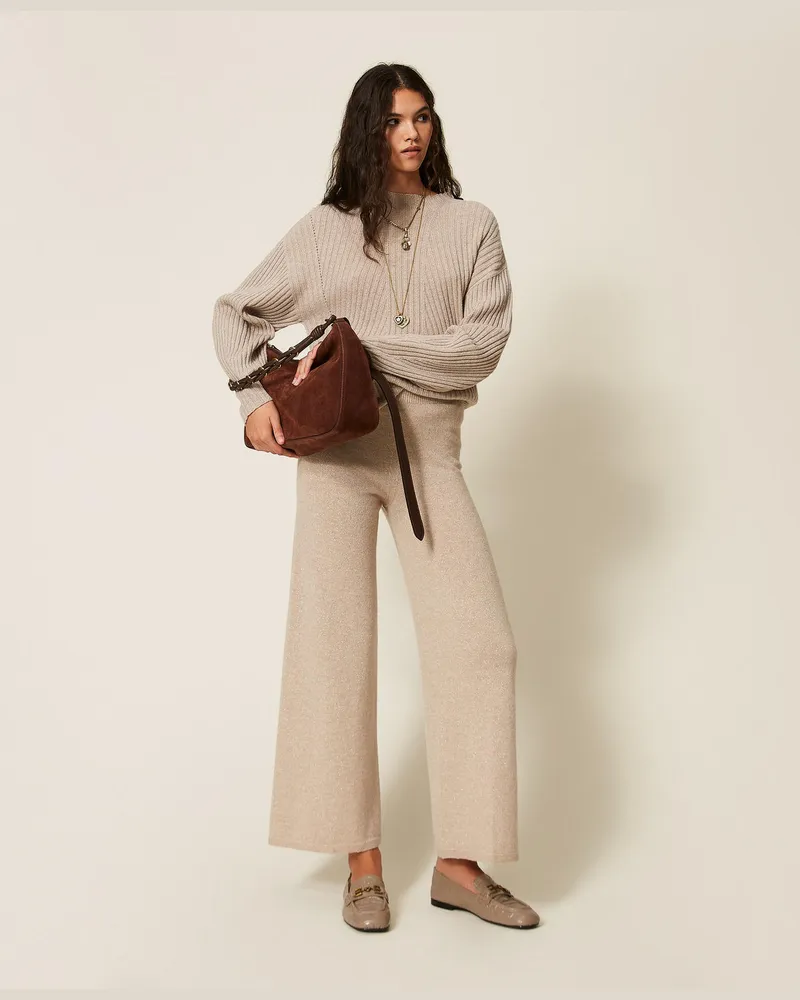 Twin-Set Palazzo-Strickhose aus Wollmischung Kitt