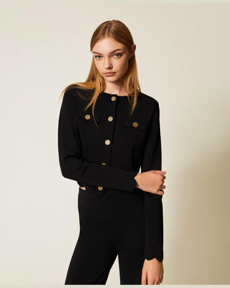 Twin-Set Cardigans - Strickjacke mit Logo-Knöpfen, Schwarz, Größe Schwarz