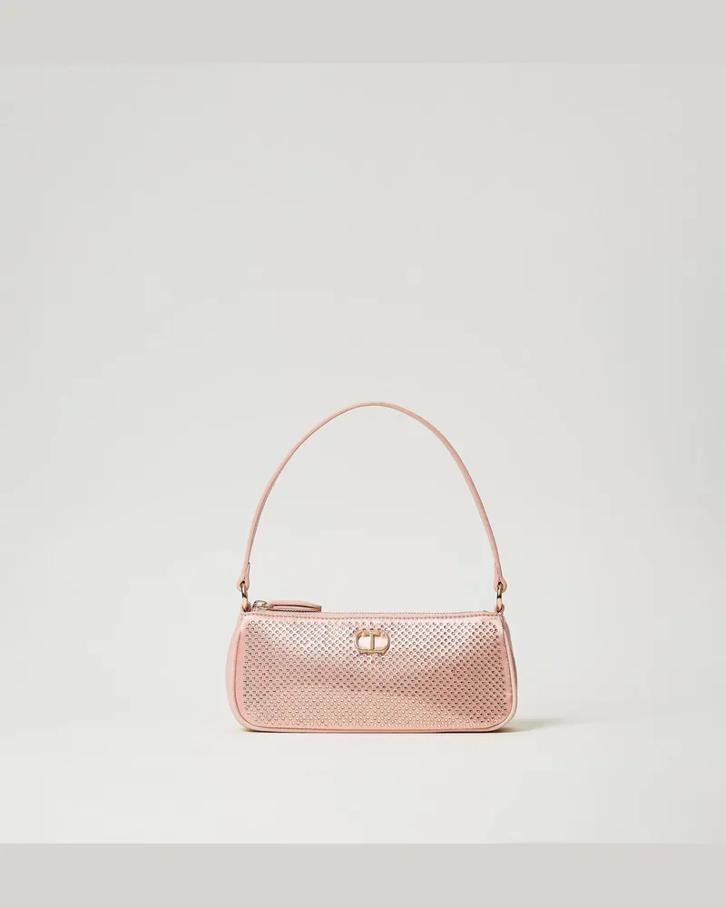 Twin-Set Taschen - Mini-Bag aus Satin mit Strass und Oval T, „Peachy Keen"-Rosa, Einheitsgröße 