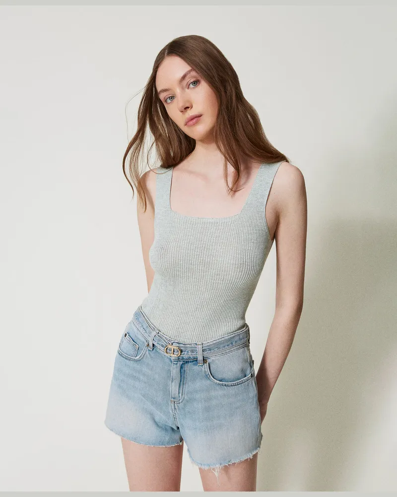 Twin-Set Tops - Stricktop aus Leinenmischung, Nymphe Lurex, hell, Größe: XXL 