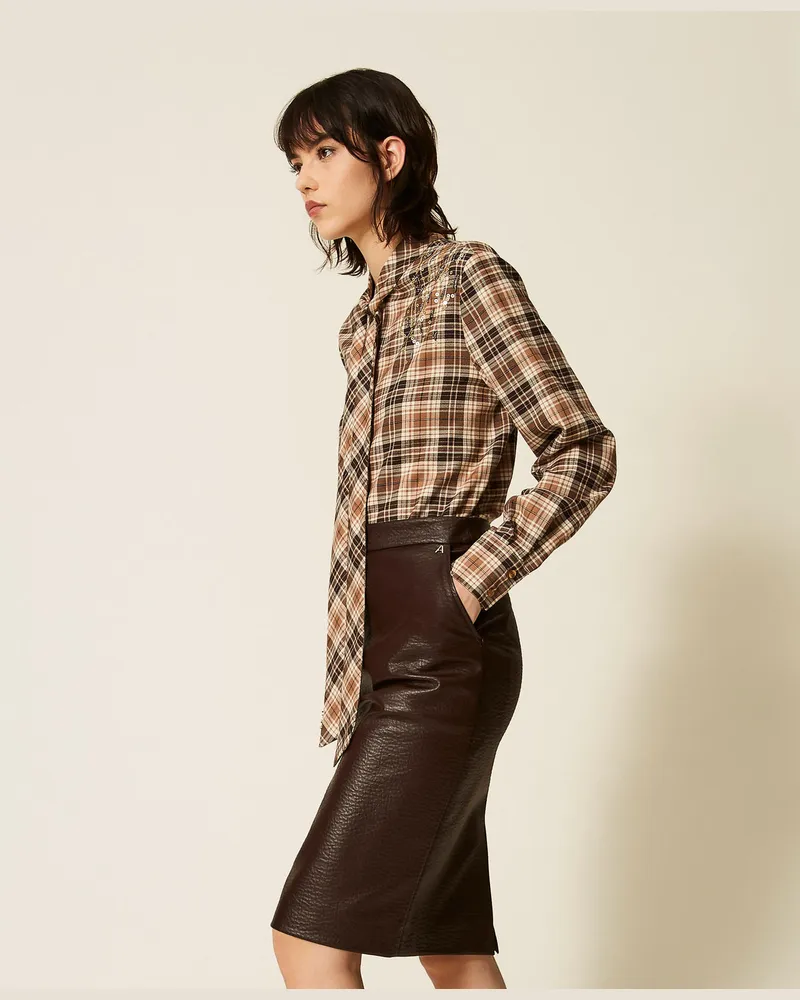Actitude by Twinset Hemdbluse aus Flanell im Tartanmuster mit Stickerei Iced