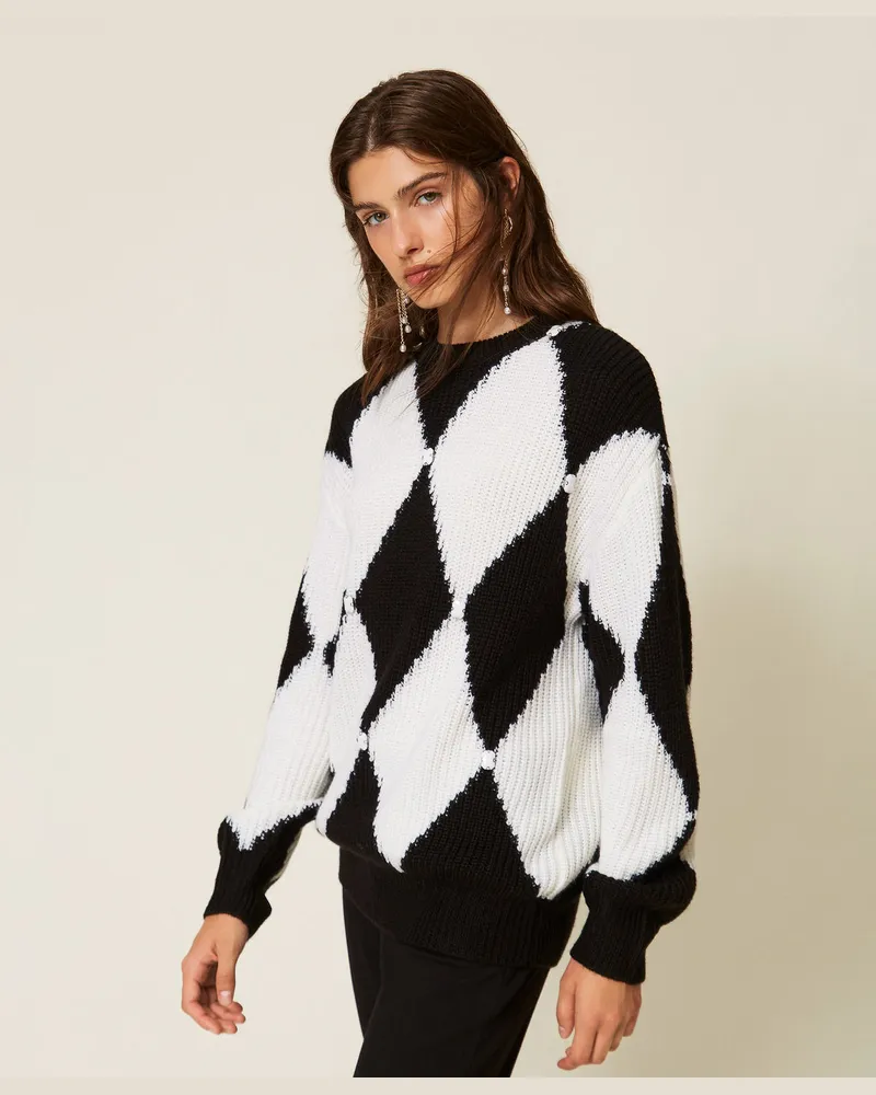 Actitude by Twinset Pullover aus Wollmischung mit Rhomben und Stickerei Zweifarbig