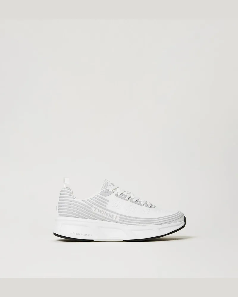 Twin-Set Schuhe - Fessura Sneakers mit Streifen und Logo, Weiß, Gestreift, Größe Weiß