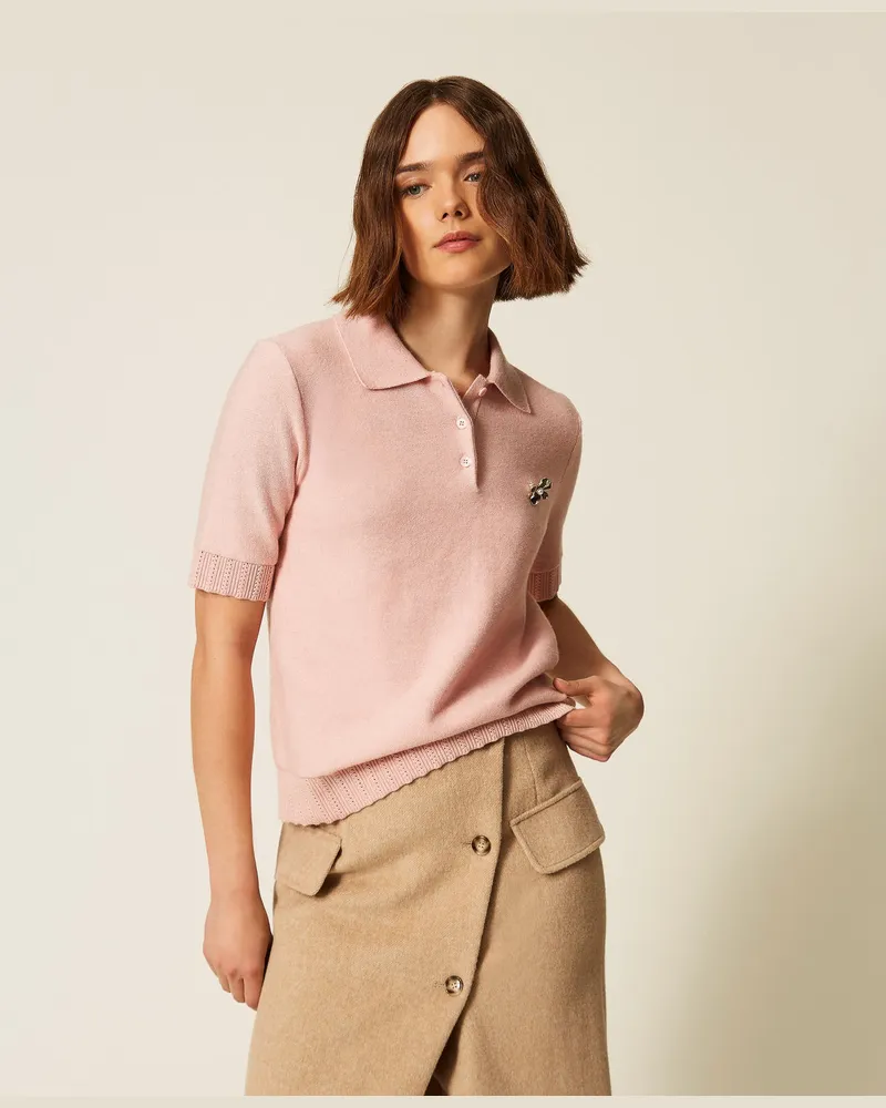 Twin-Set Pullover im Polostil mit Brosche Powder