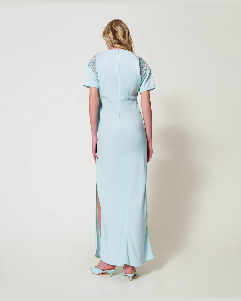 Actitude by Twinset Kleider - Maxikleid aus Twill mit Stickerei, "Canal Blue"-Azur, Größe Canal