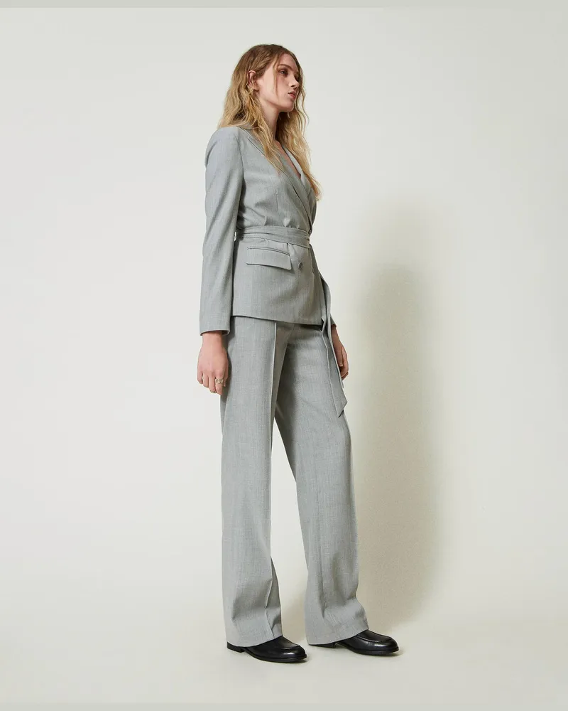 Twin-Set Hosen - Hose aus Wollmischung mit Falte, Durchschnittgrau-Mélange, Wolle, Größe Durchschnittgrau-mélange