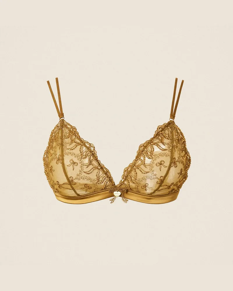 Twin-Set Triangel-BH aus Tüll mit aufgestickten Schleifen, Damen, Shiny Oil Shiny