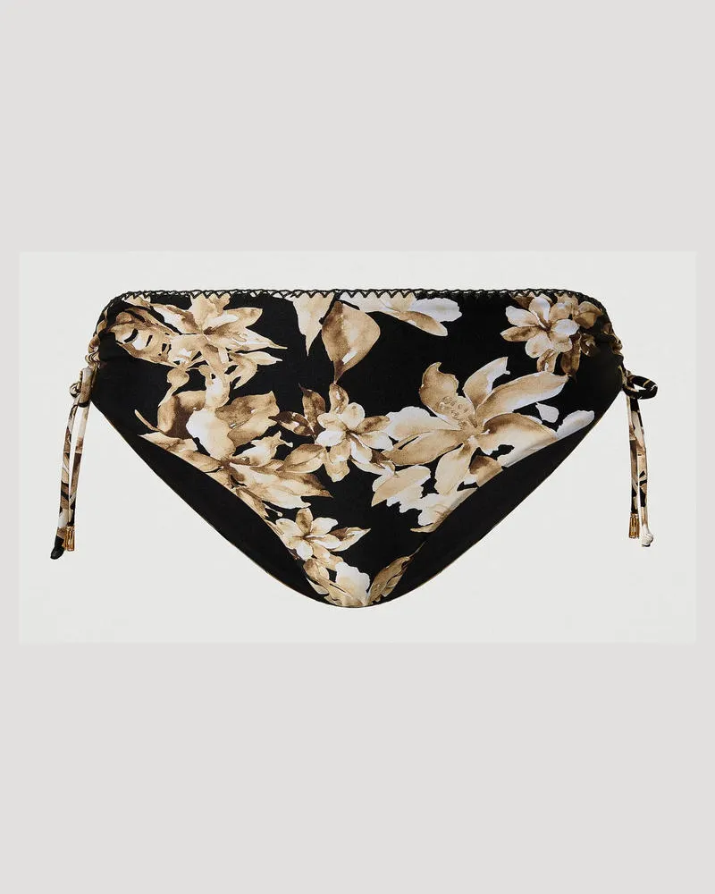 Twin-Set Bademode - Bikinihose mit Blumen und Tunnelzug, Blumenprint Schwarz / Natural Beige, Größe: IV 