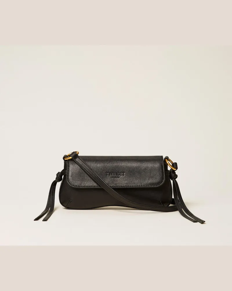 Twin-Set Umhängetasche mit Lederpatte Schwarz