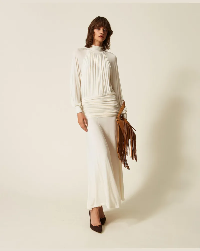 Twin-Set Maxikleid mit Faltenwurf Elfenbein