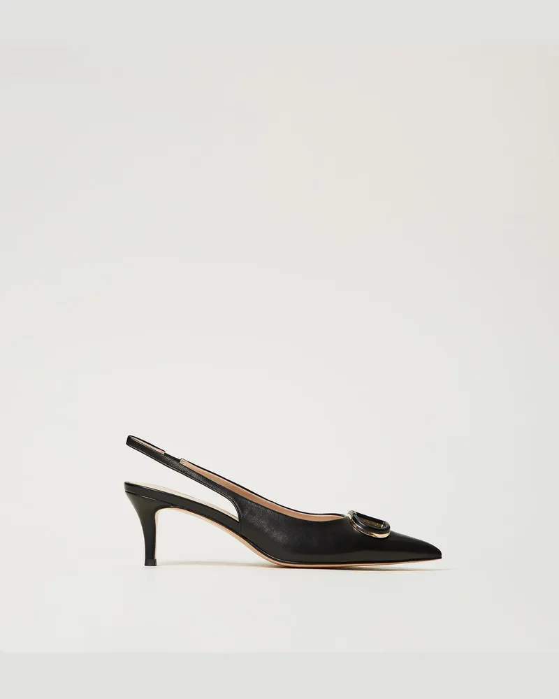 Twin-Set Schuhe - Riemchenpumps mit Oval T, Schwarz, Leder, Größe Schwarz