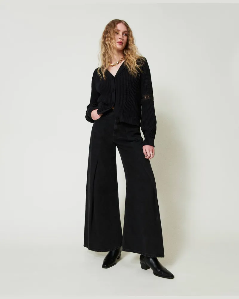 Twin-Set Cropped-Jeans mit zwei Knöpfen, Denimschwarz, Größe: 33 