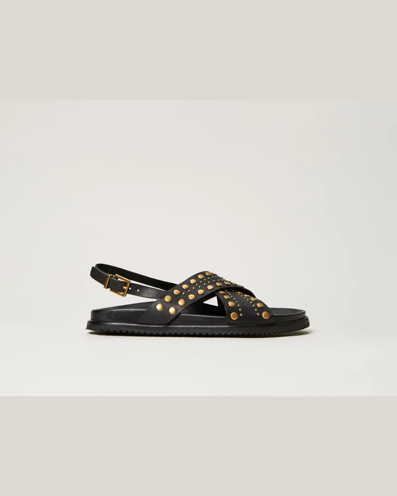 Twin-Set Schuhe - Ledersandale mit Nieten, Schwarz, Größe Schwarz