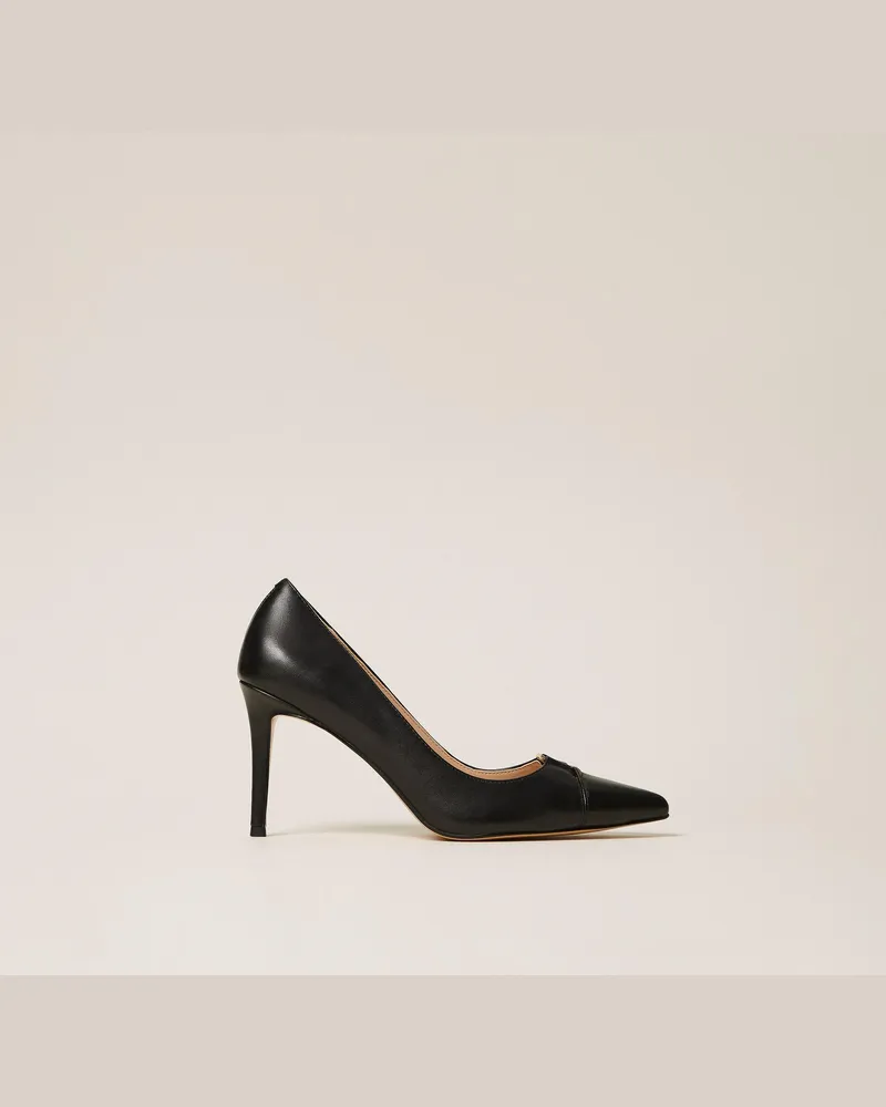 Twin-Set Hohe Pumps aus Leder, Damen, Schwarz Schwarz