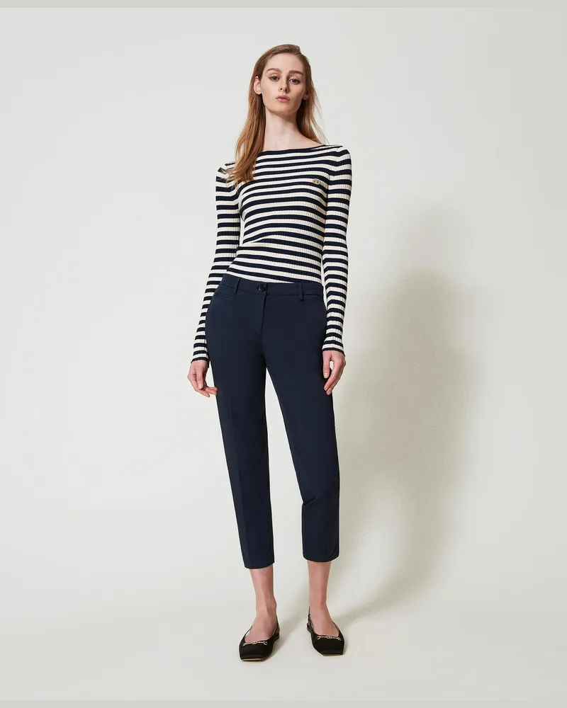 Twin-Set Hosen - Cropped-Hose aus Twill, Blue Night, Baumwolle, Größe Blue