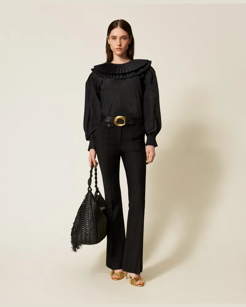 Twin-Set Blusen - Tafthemd mit Rüschen, Schwarz, Größe Schwarz