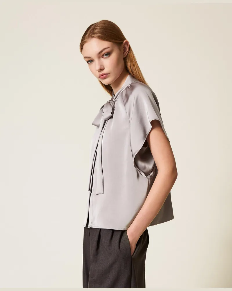 Actitude by Twinset Hemden - Satinhemd mit Schleife, Grey Ash, Größe Grey