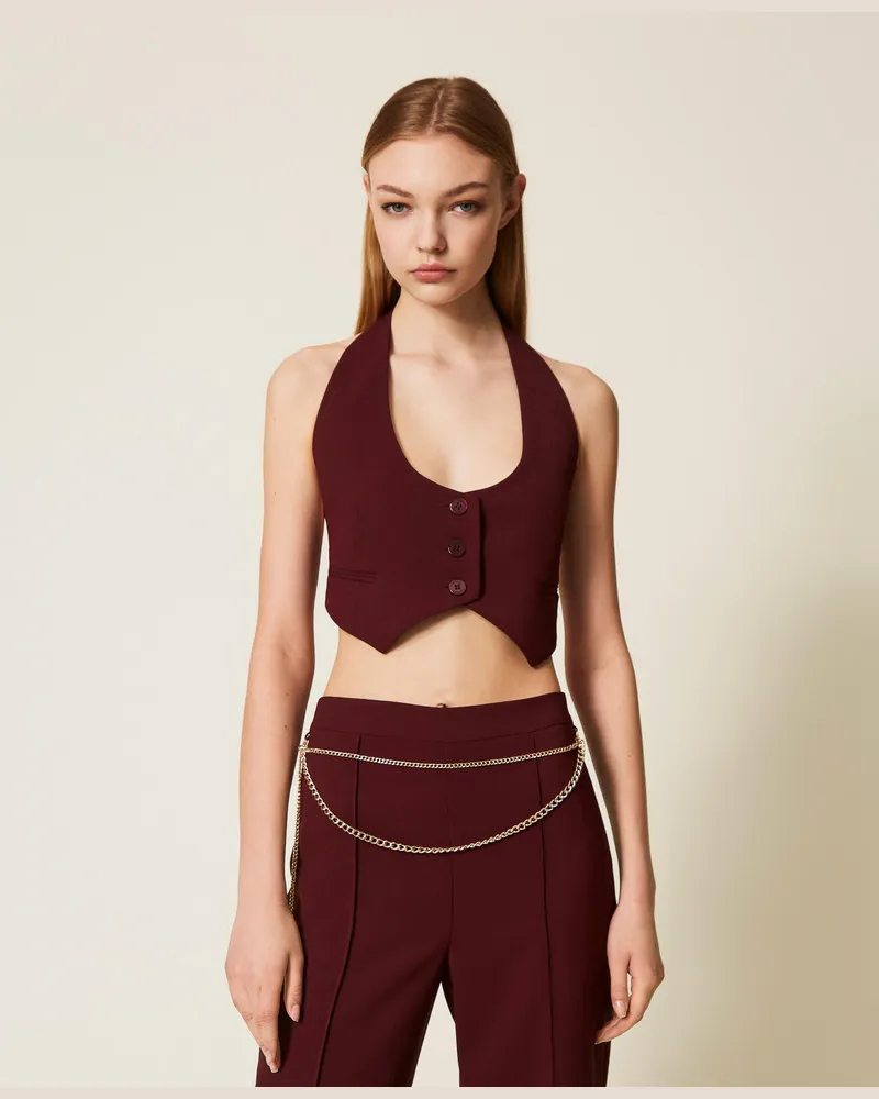 Twin-Set Tops - Weste aus Crêpe-Cady mit Rückengürtel, "Winetasting"-Violett, Größe Winetasting-violett