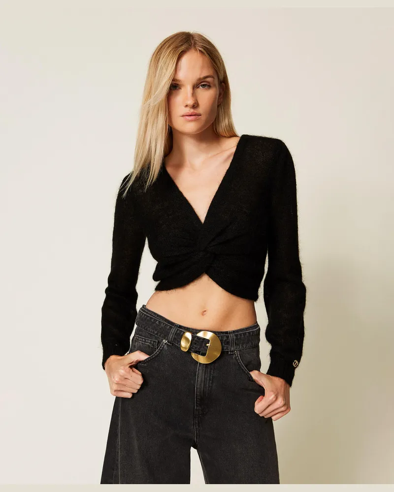 Twin-Set Pullover - Schulterwärmer aus Gestrick aus Mohairmischung, Schwarz, Größe: XXL 