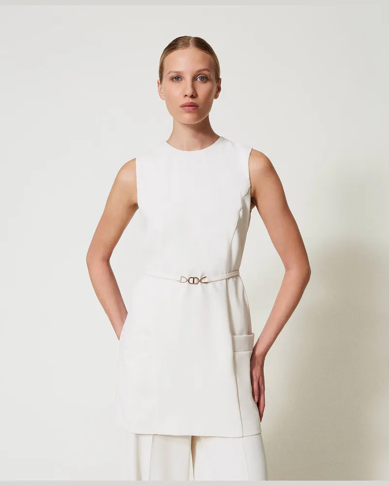 Twin-Set Kleider - Tunika aus fließendem Krepp mit Gürtel, Perlmutt, Größe: 48 