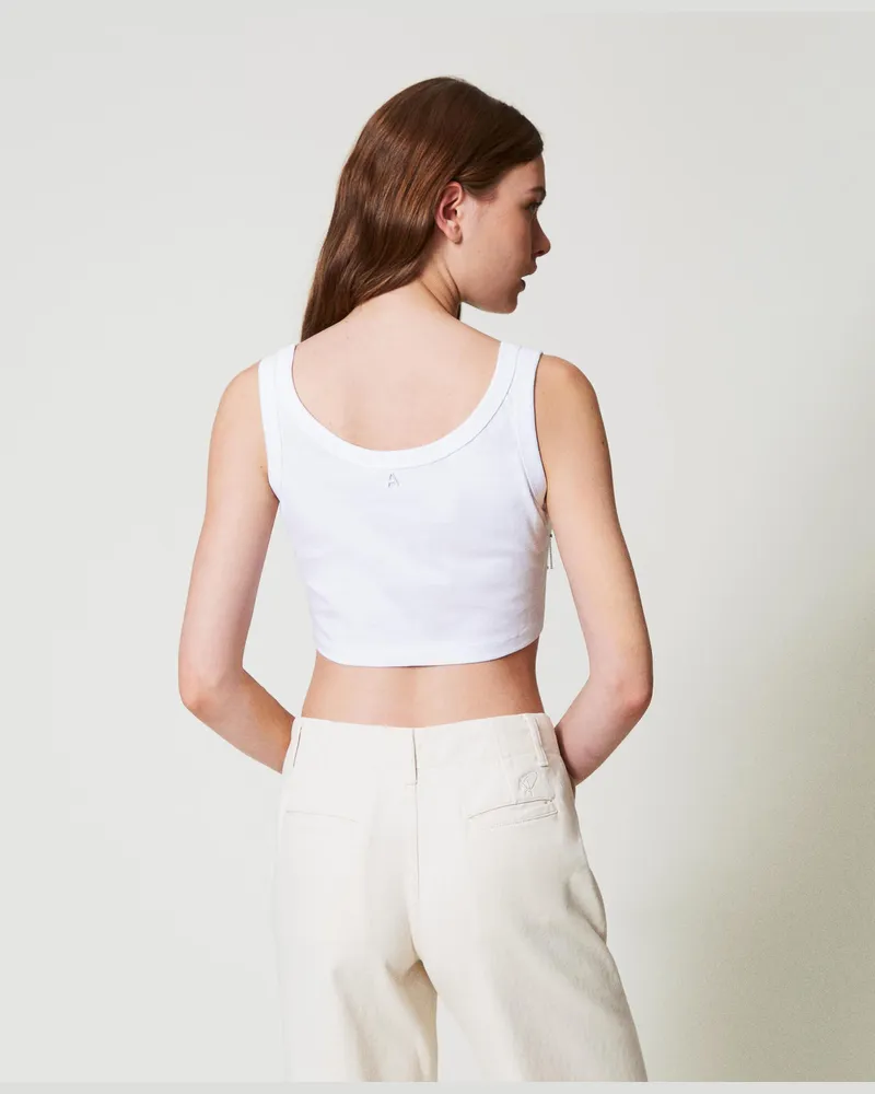 Actitude by Twinset Tops - Crop-Top mit Stickereien, "Papers"-Weiß, Baumwolle, Größe Papers-weiß