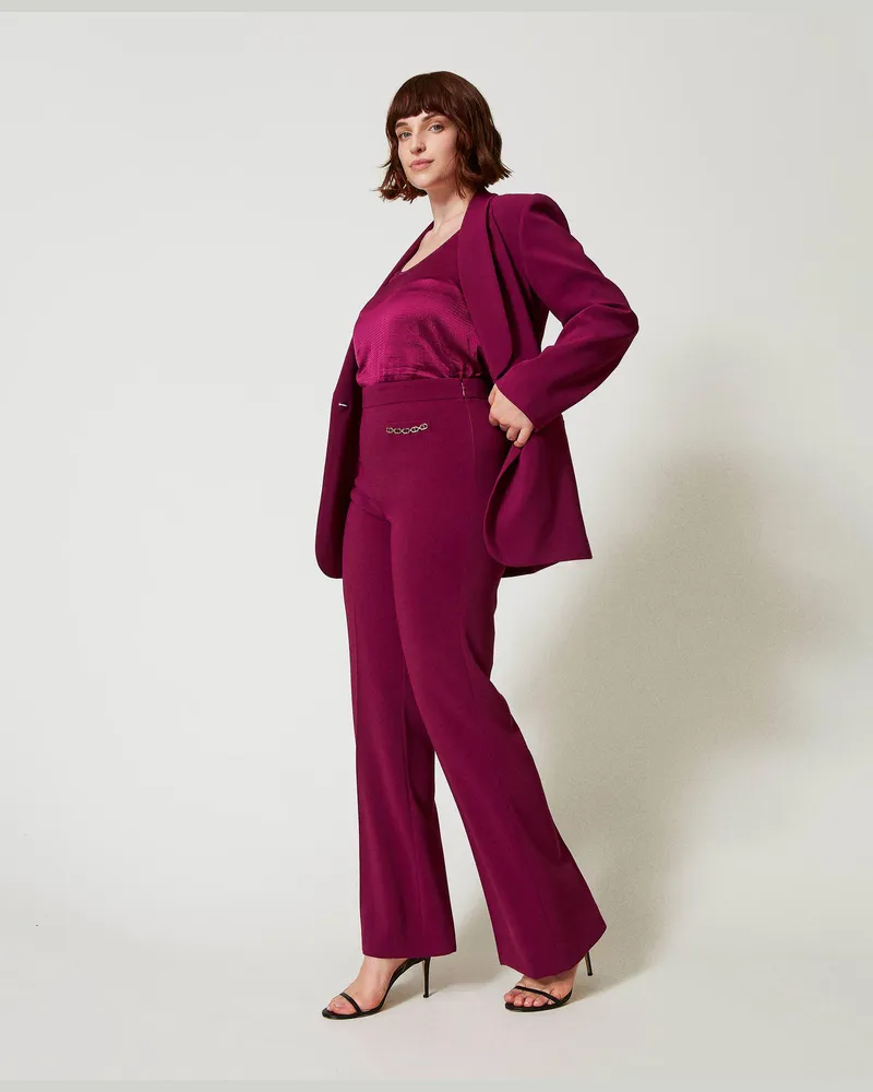 Twin-Set Hosen - Flare-Hose mit „Oval T"-Kettchen, „Red Plum"-Violett, Größe „red