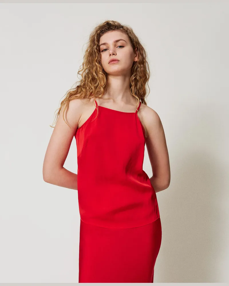 Twin-Set Tops - Top aus Crêpe-Satin, Hibiscus Red, Größe: 50 
