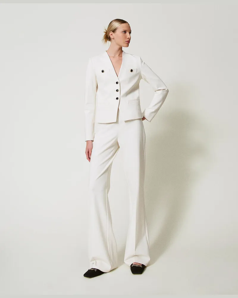 Twin-Set Hosen - Wide-Leg-Hose mit Schmuckknöpfen, Perlmutt, Jersey, Größe Perlmutt