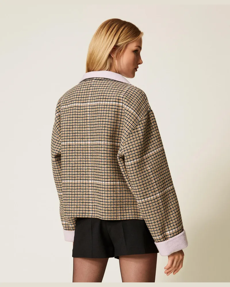 Actitude by Twinset Jacken und Outerwear - Wendejacke aus Tuch, Bicolor Natural Check / „Fair Orchid"-Violett, Kariert, Größe Bicolor