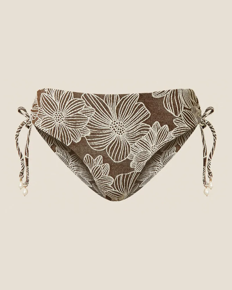 Twin-Set Bademode - Bikinislip aus Jacquard mit Perlen, Jacquard Coffe Chocolate/Off White, Mit Blumen, Größe Jacquard
