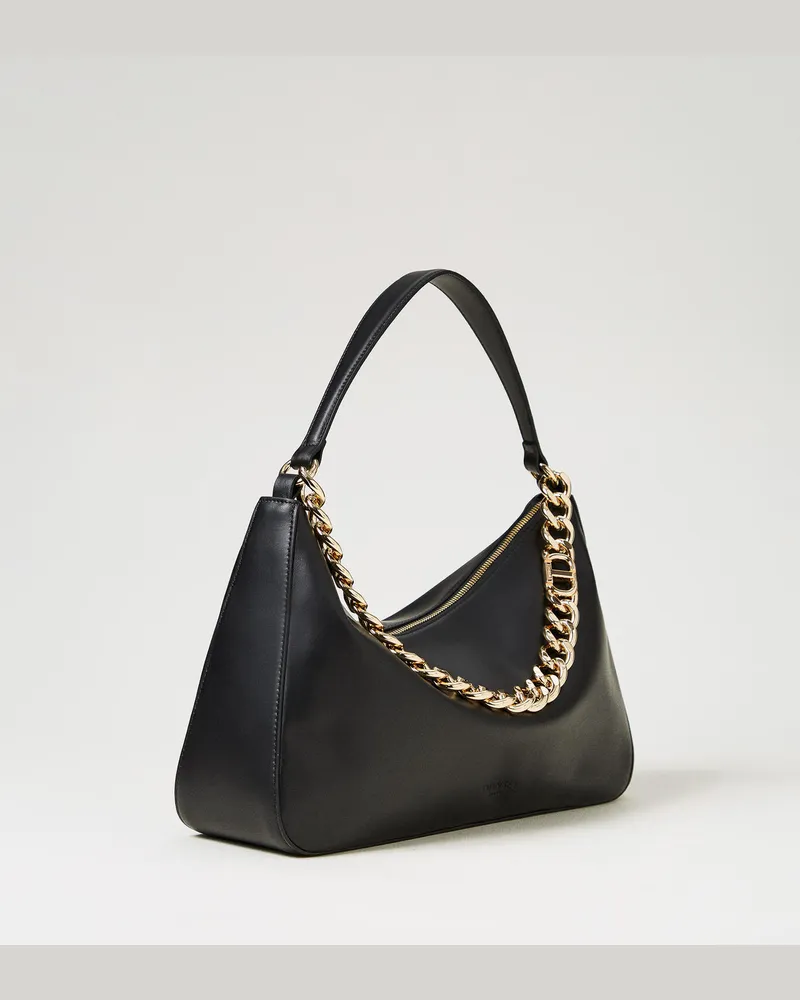 Twin-Set Taschen - Mittelgroße Tasche „Liliane" aus Leder, Schwarz / Gold, Einheitsgröße Schwarz