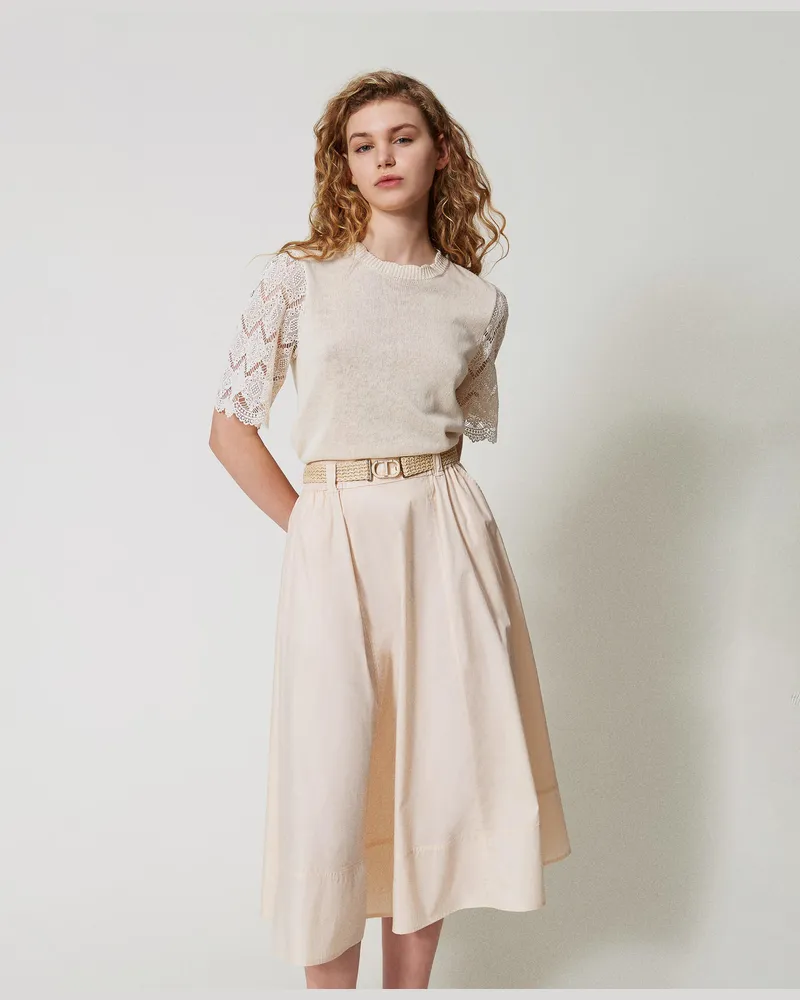 Twin-Set Röcke - Midirock aus Popeline mit Gürtel, Pretty Pink, Baumwolle, Größe: 50 